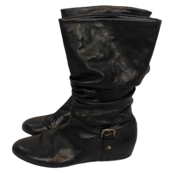 Stuart Weitzman Black Slouchy Runched Mid Calf Boots - Picture 2 of 14